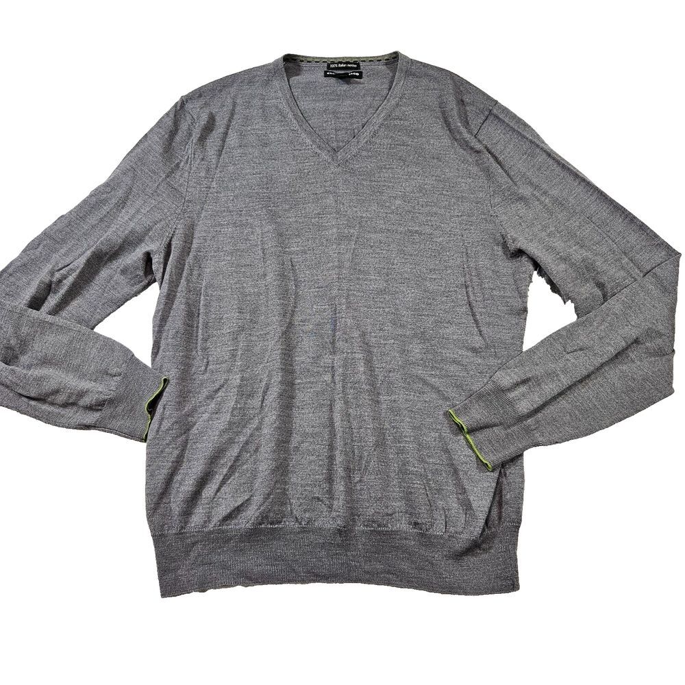 Club Monaco Men's Classic Gray V-neck 100% Italian Merino‎ Wool Sweater Sz L